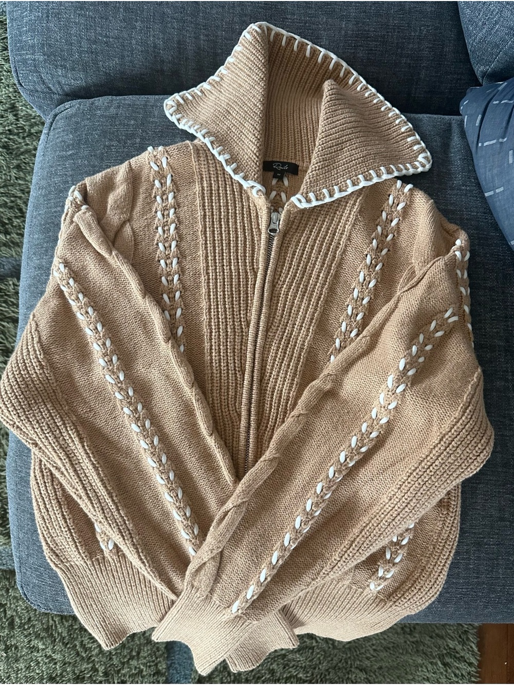 Rails Lune Whipstitch Camel Zip-Front Cable Knit Cardigan - Picture 3 of 6